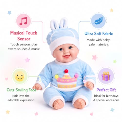 Image of MEMAN Cute Baby Boy Doll - Soft Plush Teddy Toy with Touch Sensor, Talking & Musical Features for Kids, Boys & Girls | Interactive Playtime Companion (Sky)