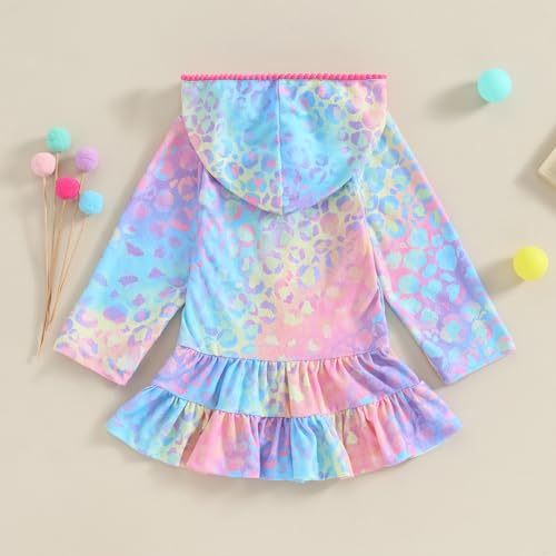 Image of Girls Terry Cloth Swim Cover Up Zip Up Hooded Bathing Suit Coverup Wraps Rufled Kids Pool Beach Robe Cover-Up Dress