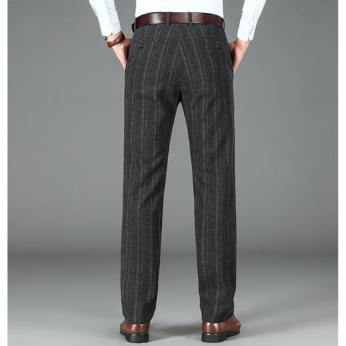 XYGJZ Mens Slim Fit Suit Pants Flat Front Stretch Straight Leg Stripes Dress Pants4
