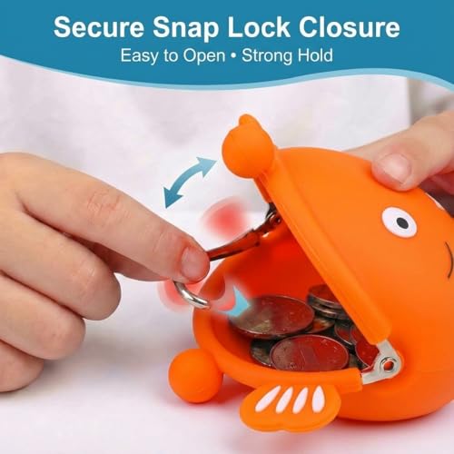 Image of FunBlast Cute Fish Shape Silicone Coin Purse for Kids & Adults - Mini Pouch for Coins, Earphones, Keys & Small Essentials, Aesthetic Pouches for Girls & Women - 12 X 9.5 X 3 Cm (Orange)
