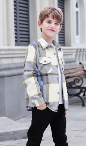Image of Cromoncent Mens Boys Thick Flannel Shirt Long Sleeve Shirt Jacket Casual Button Down Multi Pockets Shacket