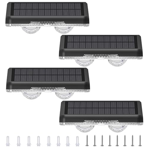 LIAVOP Aplique Solar Exterior Pared, 4 Piezas Luces Solares Exteriores Jardin, IP65, Resistente al Agua, 3 Modos de luz, Lámpara de Pared Solar para Patio, Jardín y Valla