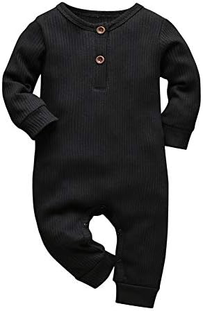 Eghunooy Baby Boy Girl Solid Color One Piece Romper Jumpsuit Outfits Clothes (0-3 Months) Black
