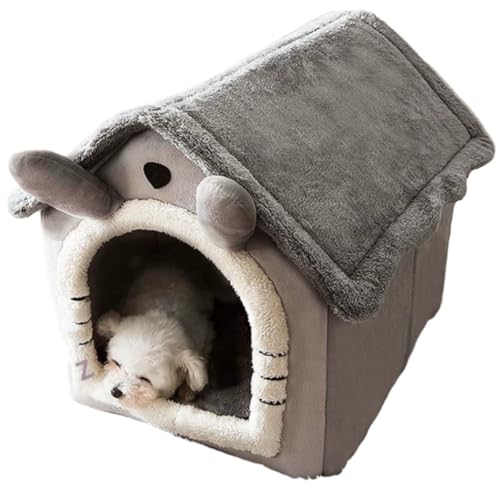 Conutoo冬用 暖かい巣 取り外し可能 ペット用品 グッズ 寒さ対策 ペットハウス ドーム型 犬 猫 ベッド 洗える ふわふわ あったかい 折りたたみ式 キャット こたつ 寝袋 休憩所 遊び場 (M(42*34*38cm),グレー)
