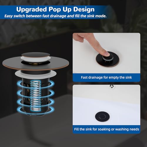 Hibbent 2 PCS Upgraded 3 in 1 Bathroom Sink Drain Strainer, Pop Up Stopper - image 4