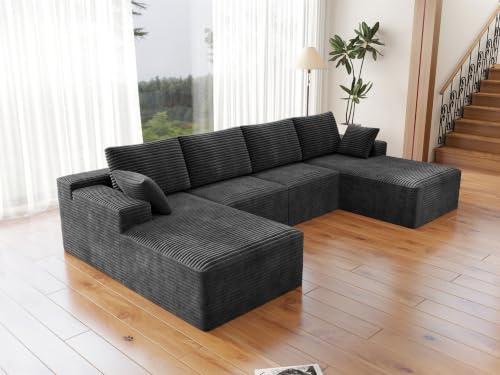 Image of Modular Cloud Sectional Sofa, Oversized Corduroy Boneless Couch | Luxury Comfort, Deep Seat, Couches for Living Room and Apartment, No Assembly Required