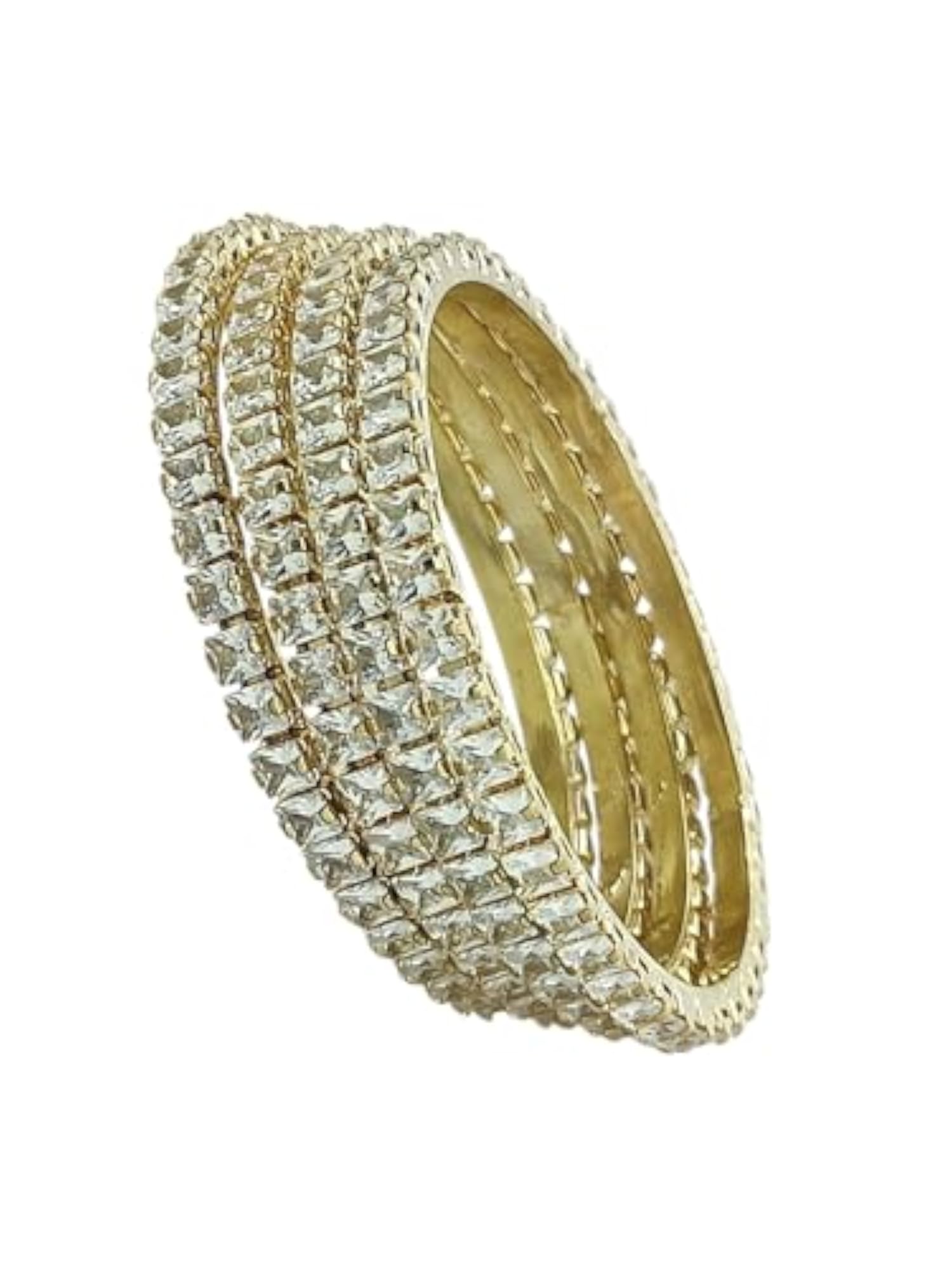 Set of 4 Gold Plated Princess Cut American Diamond Bangles for Women