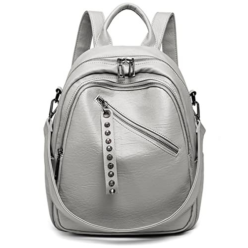 Monitika Sac à Dos Femme Imperméable Cuir Sacs portés épaule Loisir Mode Sacs a Dos Gris Cover
