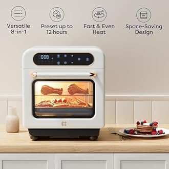 CIARRA 8-in-1 Air Fryer Steam Oven Countertop,12L Mini Toaster Oven with Steam, Rapid Steam, Air Fry, Vapor Bake, Steam Clean, Bake, Dried, Ferment, White