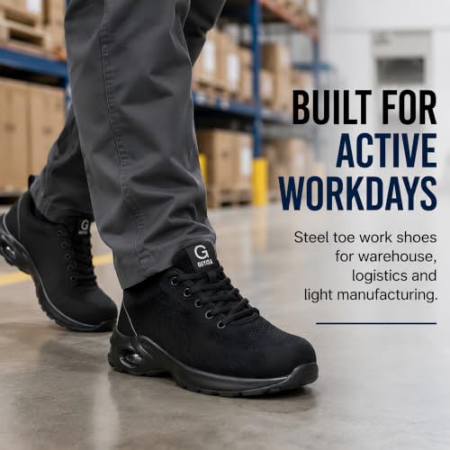 Image of GLANOUDUN Steel Toe Shoes for Men Lightweight Safety Toe Work Shoes Black