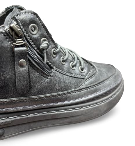 Image of High-Top Leather Sneakers, Lace-Up Casual Boots with Padded Collar, Herringbone Sole Pattern