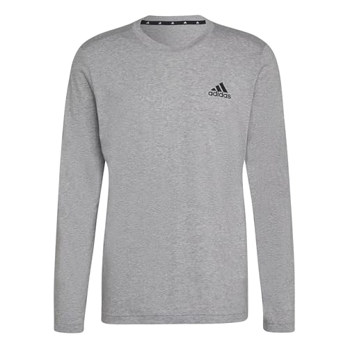 Image of adidas Men's Standard AEROREADY Designed 2 Move Feelready Sport Long Sleeve Tee, Medium Grey Heather/Black, XX-Large