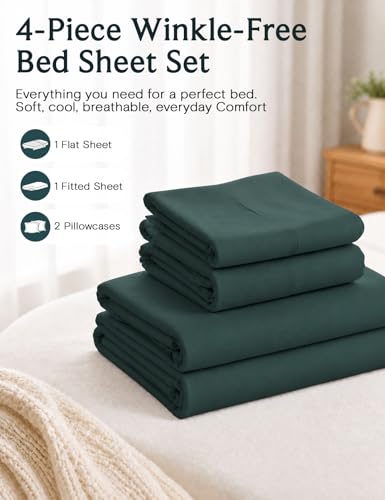 Image of LuxClub 4 PC Queen Sheet Set, Breathable Luxury Bed Sheets, Deep Pockets 18 inch Wrinkle Free Cooling Sheets Machine Washable Hotel Bedding Silky Soft - Emerald Queen