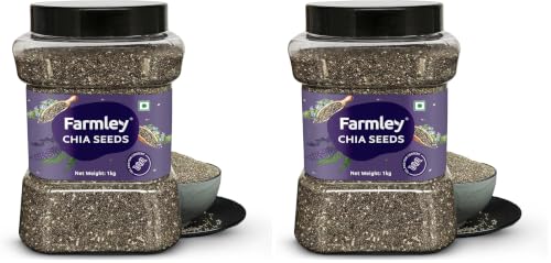 Image of Farmley Chia Seeds 1 Kg, I Seeds for Eating | Seeds for Weight Management | Rich in Calcium, Omega-3, Protein, Fibre, & Non GMO, Reusable Jar (Pack of 2)