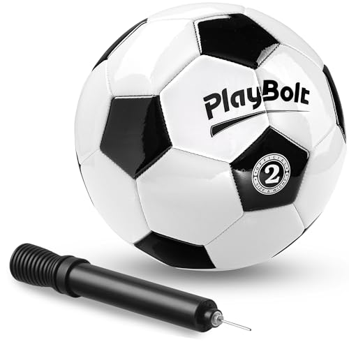 PlayBolt Soccer Ball Size 2 - Official Size Soccer Balls with Pump in Classic Black and White for Kids Youth & Toddler Sports, Indoor & Outdoor (Pack of 1)