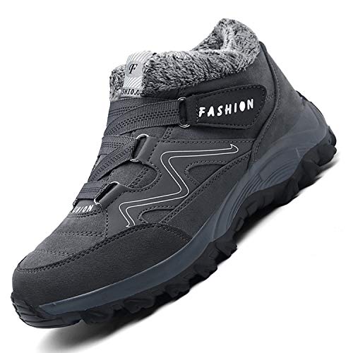 Unitysow Botas para Hombre Botines de Invierno Forradas con Pelo Botas de Nieve Zapatos de Calentitas Ligero Cómodas Zapatos de Outdoor,Gris 43 EU