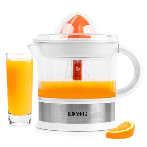 Duronic Electric Citrus Juicer JE407 Lemon Juicer 40W Citrus Press with Adjustable Pulp Filter Fresh Orange Juice Maker Extractor for Lemons, Limes, Grapefruits With 2 Sized Juicing Cones White