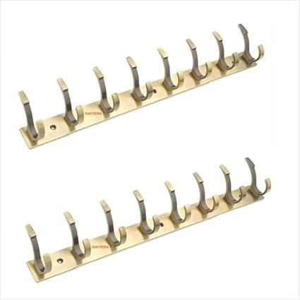 GAIYERA-Classic Brass Antique Finish Cloth Hanger Wall Door 8 Pins SC Hooks Rail for Hanging Clothes Home and Kitchen Use (Dual Edge Quantity 2 Pcs) -