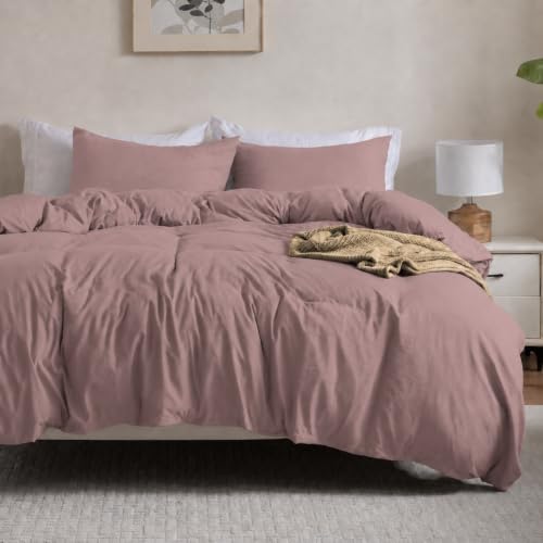 Image of Soft Washed Lavender Duvet Cover Set Queen Size,2 Pillow Shams,No Comforter | Prewashed Microfiber, 4 Corner Ties, Button Closure, Ultra Soft, Cotton-Like, All Seasons, Queen Duvet Cover 90x90 in