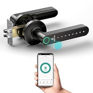 Fingerprint Door Lock with APP, Rechargeable Battery, Keyless Entry Door Lock with Handle, Touchscreen Keypad Deadbolt Lock with Bluetooth, Code, Biometric Smart Lock for Bedroom Hotel Office