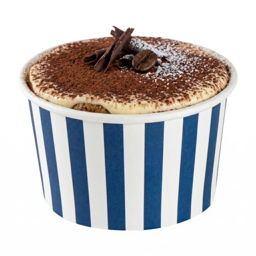 Image of Coppetta 5 Ounce Dessert Cups, 50 Disposable Ice Cream Cups - Lids Sold Separately, Sturdy, Blue And White Paper FroYo Bowls, Striped, For Hot And Cold Foods, Perfect For Gelato - Restaurantware