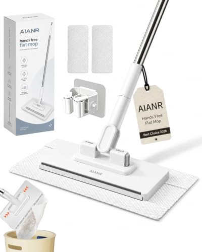 Hands-Free Multi-Purpose Flat Mop Lazy Cleaning & Face Towel Compatible 39in Long Handle Dust with Locking Head for Wall Bathroom Toilet Corners Multi-Surface