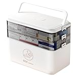 Bigingjia Medicine Storage Box Organiser With Handle, Portable 3 Layer Medicine Box First Aid Box with Lid, Multi-Grid Medication Storage Box and Medicine Cabinet For Home,School