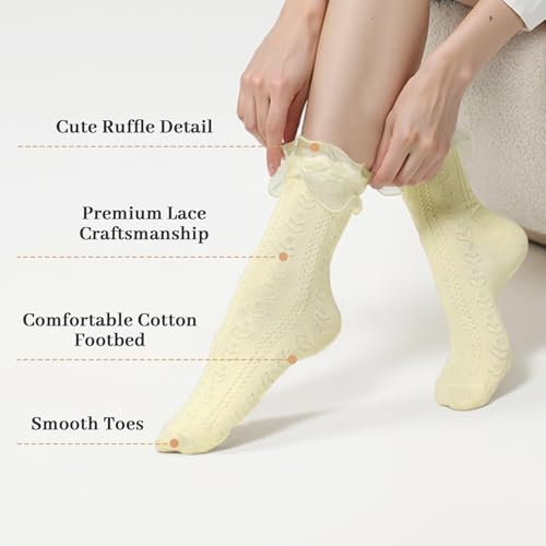 Image of Komorebi Ruffle Socks Woman-Lace Frilly Socks Women-Soft Cotton Cute Sock for Women Girls