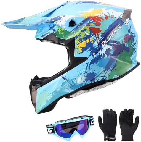 DOT Youth Dirt Bike Helmet for Boys & Girls with Goggles & Gloves...