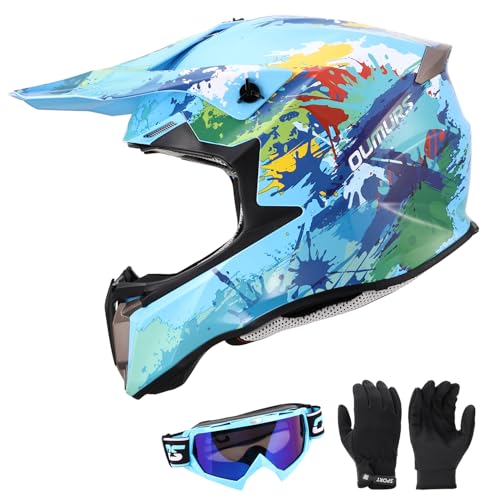 Oumurs DOT Youth Dirt Bike Helmet with Goggles & Gloves