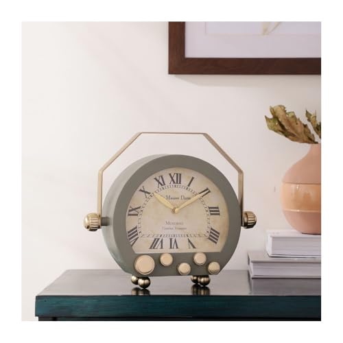 Image of Decor de Maison Brings Handcrafted Seraphic Marble Timepiece Table Clock for Home, Room, Office, Shelves Decor | Classic Non-Ticking Tabletop Battery Operated Analog Desk Clock (Green, Table Clock)