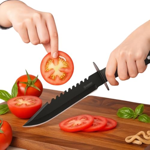 Image of E-COSMOS Carbon Steel Kitchen Knife,Sharp Black with Protective Sheath, Ergonomic Handle for Slicing Fruits, Vegetables, and Meat, 1-Piece