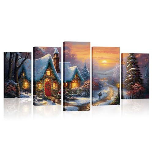 Christmas Canvas Wall Art 5 Pieces Rustic Farmhouse Picture Country