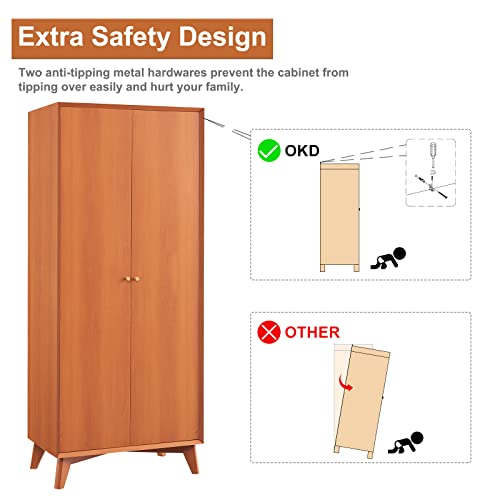 Okd Kitchen Pantry Storage Cabinet, 72" Tall Mid Century Modern Wood Cabinet Organizer W/Doors Adjustable Shelves, 20" Deep Armoire W/Hanging Rod For Bedroom, Laundry, Bathroom, Utility Room (Cherry) #TOP6