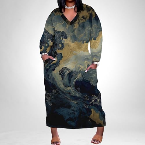 Image of Womens African Dresses Sexy Casual T-Shirt Dresses Long Sleeve Oversized Baggy Summer Sundress