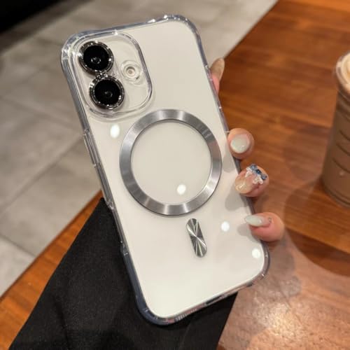 Coque magnétique pour iPhone 15 Pro Argent avec film de protection écran transparent