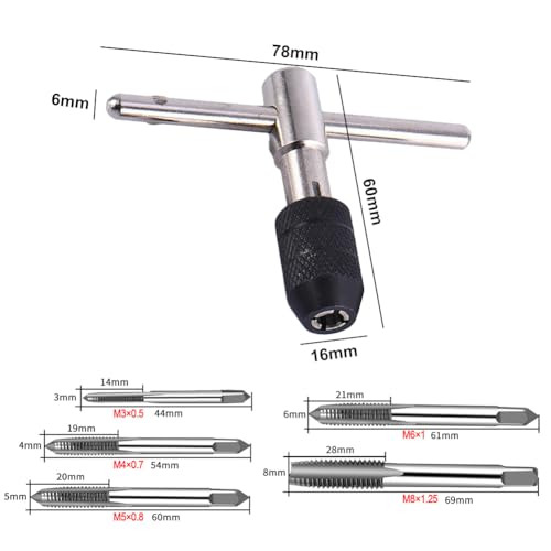 Gewindebohrer Set, Gewindebohrer Satz, Tap Wrench Set, Gewindeschneider Halterschlüssel, Geeignet für Elektromechaniker, Ingenieure, Elektriker für Den Einsatz in Begrenzten Räumen