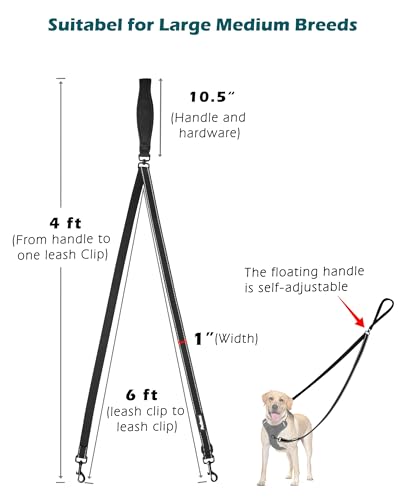 Zugstopp Halsband Hunde Große Hunde 1.5 M Anti-Zieh Geschirr für Mittlere Hundeleine Doppelleine für Reflektierend Hundeleine zum Trainieren und Gassi gehen für Große Mittlere (Schwarz)