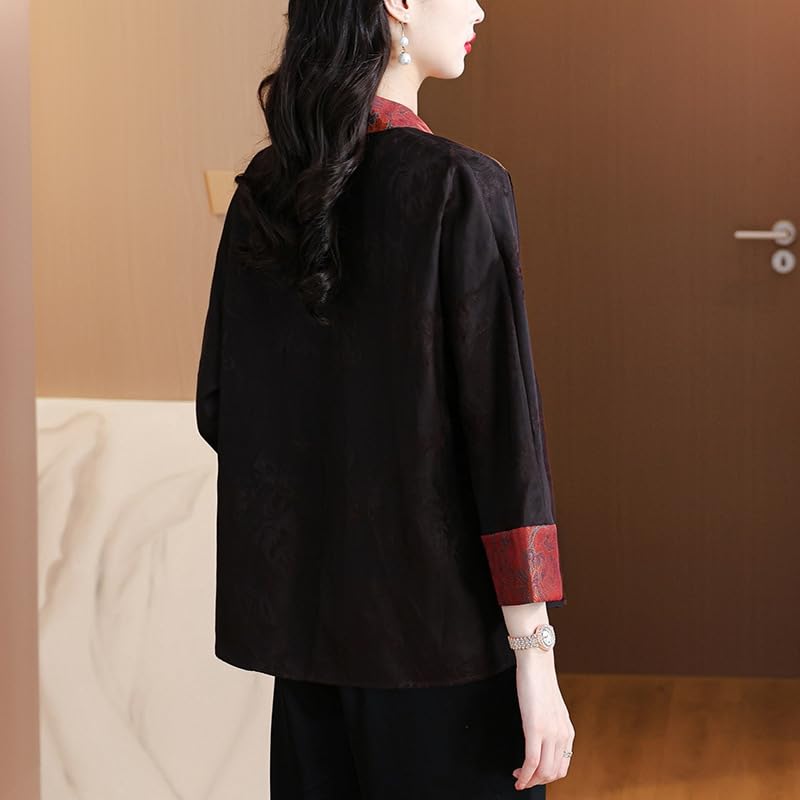Women's Vintage Chinese-Style Short Silk Jacket,Autumn Open Front Blouse3
