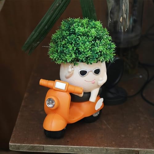Image of Unique Scooter Flower Pots | Cute Planters Vintage Design, Indoor & Outdoor Plant Holders for Home & Garden | No Plants or Floral Included (Unique Face Planter Pots)