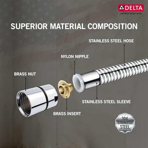 Image of DELTA FAUCET, 1.2 metre flexible hose pipe for Jet Spray, Polished Chrome, Shower Tube for Bathroom, RP101083