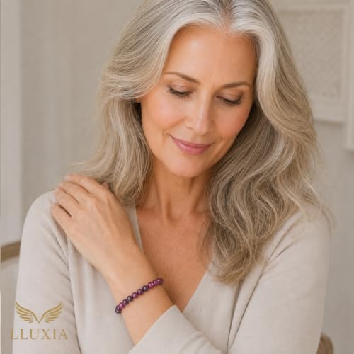 LLUXIA Bracelet Lépidolite Naturelle 6mm – Bijou en Pierres Naturelles Authentiques– Bijou Énergétique Mixte Idée Cadeau pour Homme et Femme – Lithothérapie – Fait Main, Élastique et Confortable – vue 6