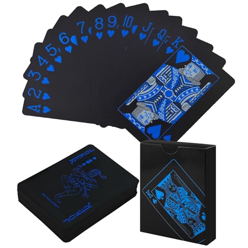 Pokerkarten Schwarz - 1 Deck Spielkarten aus Wasserfestem Plastik,Coole Spielkarten,Kartenspiel,Ideal für Poker,Blackjack,Skat & Mehr,Langlebig,Abwaschbar,Pokerkarten für Zuhause & unterwegs (Blau)