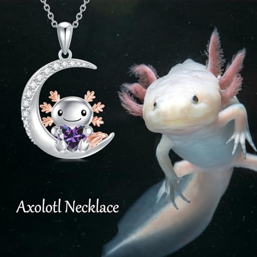 Image of PROESS Animal Birthstone Necklace 925 Sterling Silver Otter /Axolotl /Hippo /Elephant /Dachshund /Monkey /Red Panda Pendant Necklace Animal Birthstone Jewelry Gifts for Women