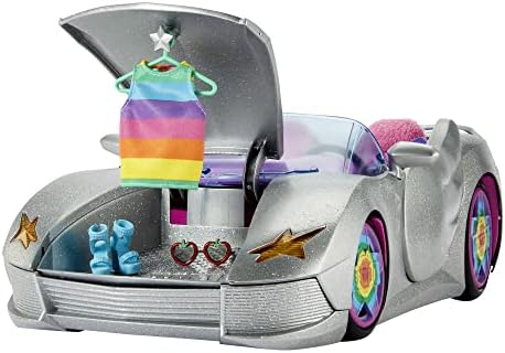 Barbie Extra Vehicle, Sparkly Silver 2-Seater Convertible Car with Pink Interior, Puppy & Pet Pool, 1 Top & 2 Pairs of Shoes, Gift for 3 Year Olds & Up