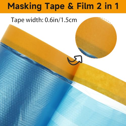 Image of 8 Rolls 22 inch x 66' Painters Plastic Sheeting, Pre-Taped Masking Film, Tape and Drape Drop Cloth for Painting, Automotive Covering and Appliance Protection