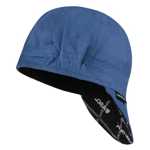 ARCCAPTAIN Reversible Welding Cap with Elastic Retractable Band 8 Panel Protective Welders Cap 10 oz Fireproof Cotton Comforts for Safety and Protection While Welding to Men Women 7 7/8 Blue
