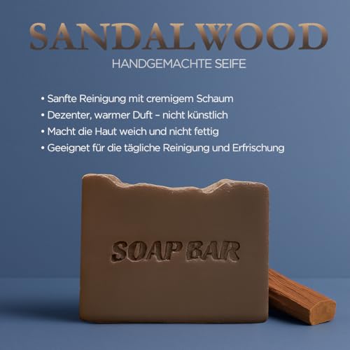 APPTI Natürliche Männer Seife - Palmölfrei, Vegan & Sensitive Haut,Feste Duschseife für Körper/Gesicht/Haare, Organisch mit Sandelholz (100g) – Bild 3