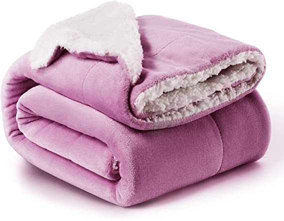 AKIN Polyester Micromink Warm Sherpa Super Soft Flannel Solid/Plain Blanket for Light/Mild Winter, Summer AC Blanket (Pink, Single)