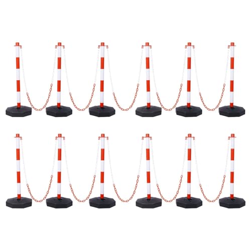 FRITHJILL 12 Pack Plastic Traffic Delineator Post with 5 FT Chains, Traffic Safety Delineator Cones with Fillable Base, Crowd Control Stanchion Set, Red